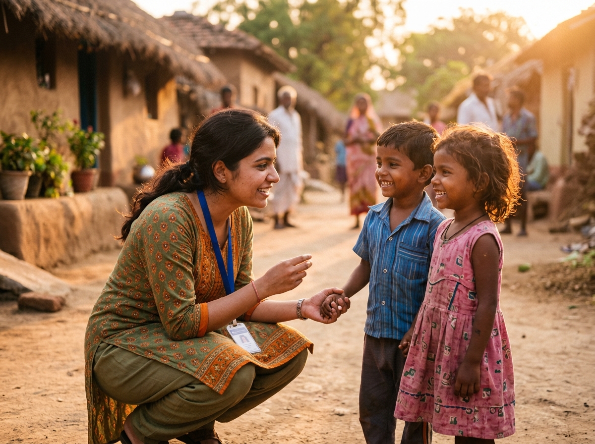 Charity volunteer with children