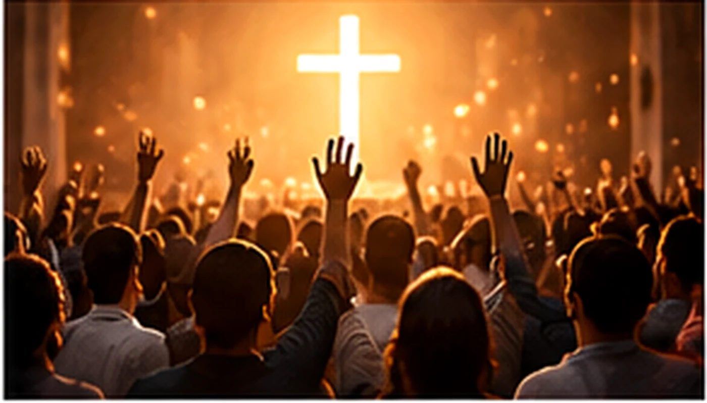 Worship and cross silhouette